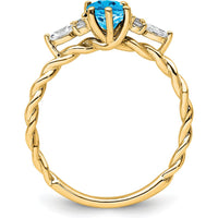 14K Yellow Gold Blue Topaz and Diamond Twisted Ring - 1.60 Carat Total Gem Weight by 0