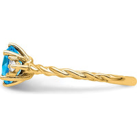 14K Yellow Gold Blue Topaz and Diamond Twisted Ring - 1.60 Carat Total Gem Weight by 0