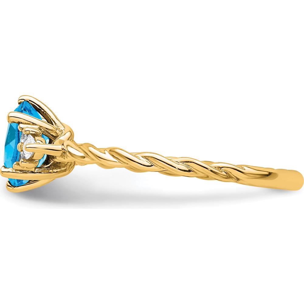 14K Yellow Gold Blue Topaz and Diamond Twisted Ring - 1.60 Carat Total Gem Weight by 0