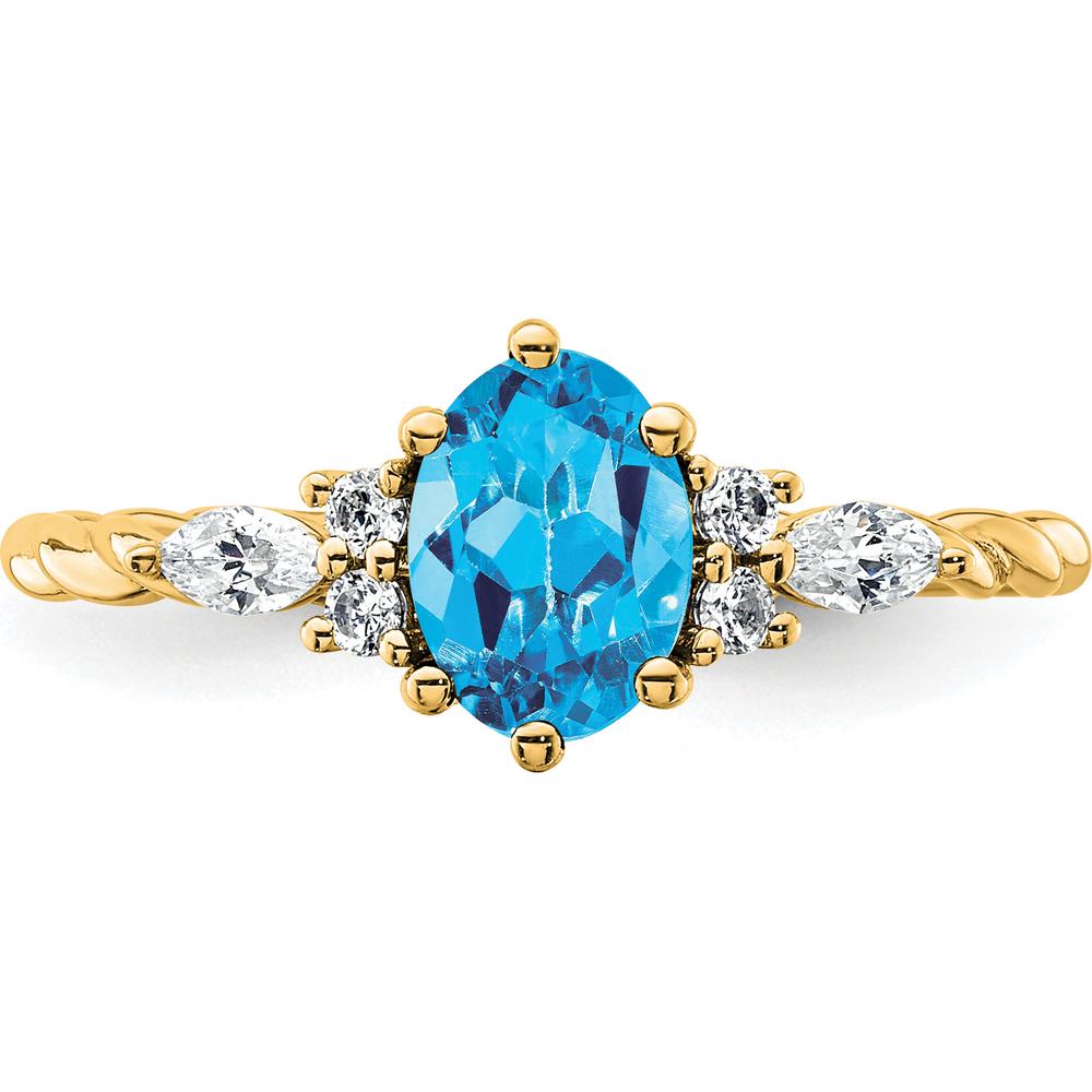 14K Yellow Gold Blue Topaz and Diamond Twisted Ring - 1.60 Carat Total Gem Weight by 0