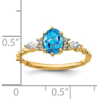 14K Yellow Gold Blue Topaz and Diamond Twisted Ring - 1.60 Carat Total Gem Weight by 0