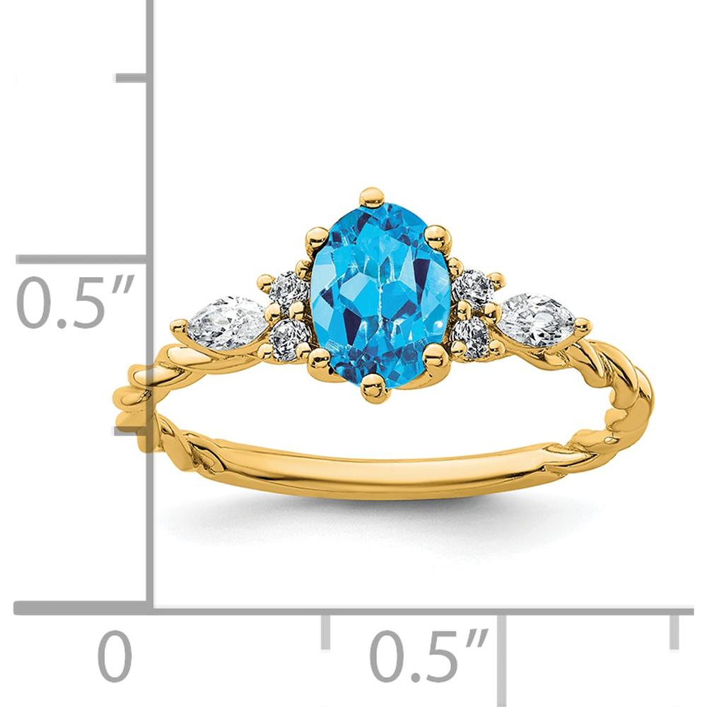 14K Yellow Gold Blue Topaz and Diamond Twisted Ring - 1.60 Carat Total Gem Weight by 0