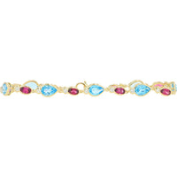 14K Yellow Gold Blue Topaz & Rhodolite Bracelet with Round Diamond Accents - 7.50 Carat Total Color Weight, 0.50 Carat Total Diamond Weight