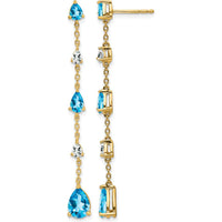 14K Yellow Gold Blue Topaz and White Topaz Drop Dangle Earrings - 1.97 Carat Total Gemstone Weight by Monteluci Fine Jewelry