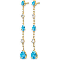14K Yellow Gold Blue Topaz and White Topaz Drop Dangle Earrings - 1.97 Carat Total Gemstone Weight by Monteluci Fine Jewelry