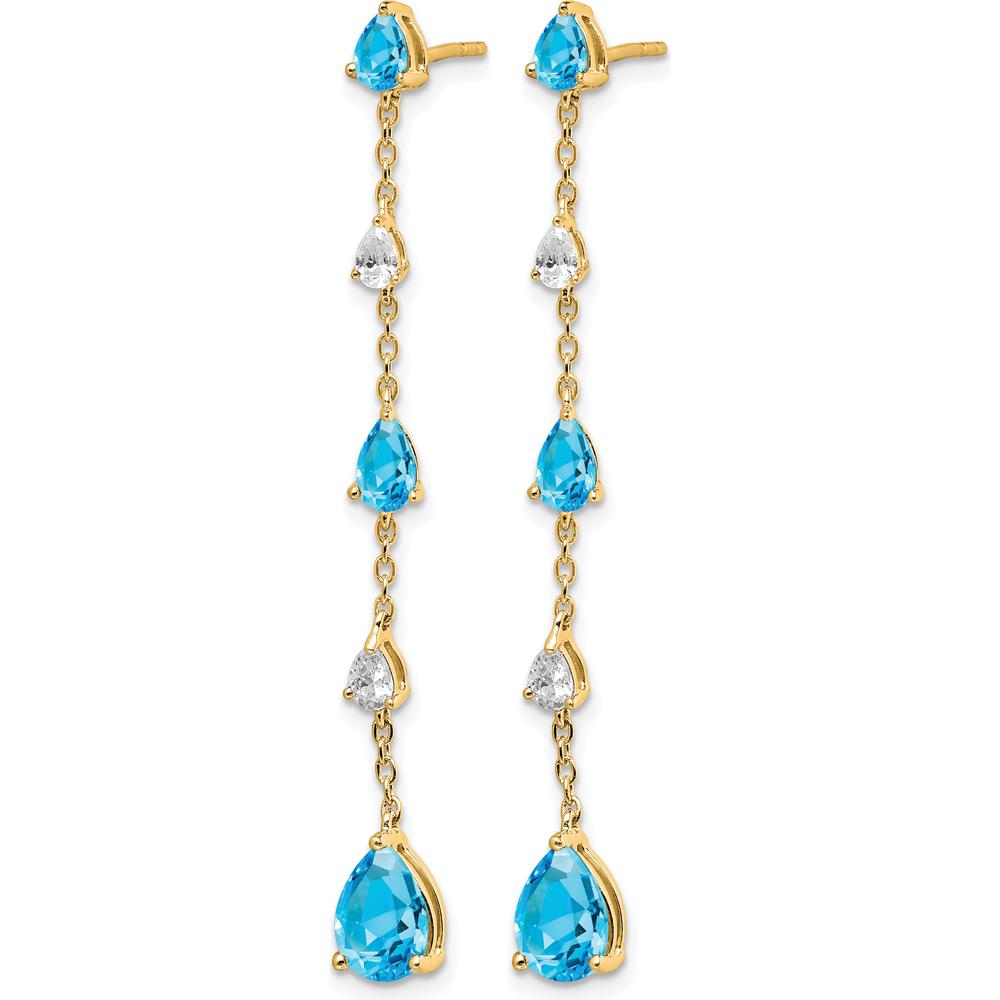 14K Yellow Gold Blue Topaz and White Topaz Drop Dangle Earrings - 1.97 Carat Total Gemstone Weight by Monteluci Fine Jewelry