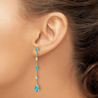 14K Yellow Gold Blue Topaz and White Topaz Drop Dangle Earrings - 1.97 Carat Total Gemstone Weight by Monteluci Fine Jewelry
