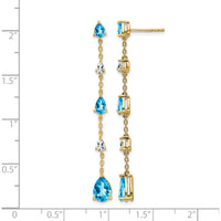 14K Yellow Gold Blue Topaz and White Topaz Drop Dangle Earrings - 1.97 Carat Total Gemstone Weight by Monteluci Fine Jewelry