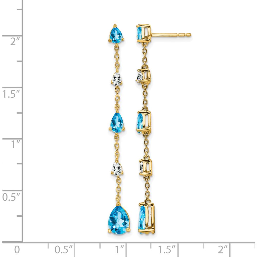 14K Yellow Gold Blue Topaz and White Topaz Drop Dangle Earrings - 1.97 Carat Total Gemstone Weight by Monteluci Fine Jewelry