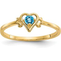 14K Yellow Gold Blue Topaz Birthstone Heart Ring - 0.11 Carat Swiss Blue Topaz by Oro Pregiato