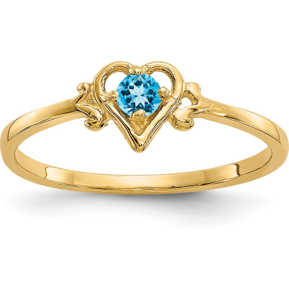 14K Yellow Gold Blue Topaz Birthstone Heart Ring - 0.11 Carat Swiss Blue Topaz by Oro Pregiato