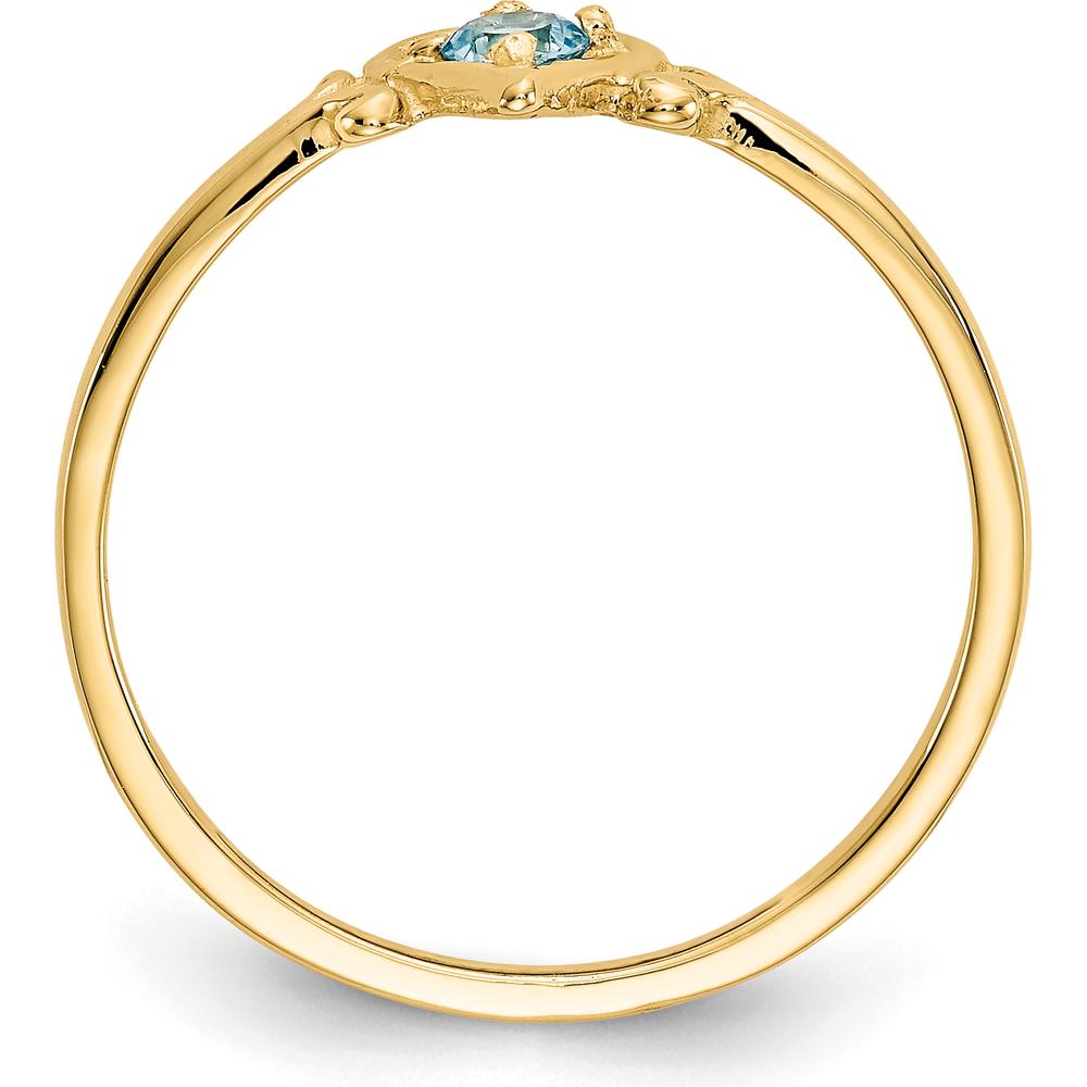 14K Yellow Gold Blue Topaz Birthstone Heart Ring - 0.11 Carat Swiss Blue Topaz by Oro Pregiato