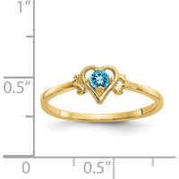 14K Yellow Gold Blue Topaz Birthstone Heart Ring - 0.11 Carat Swiss Blue Topaz by Oro Pregiato