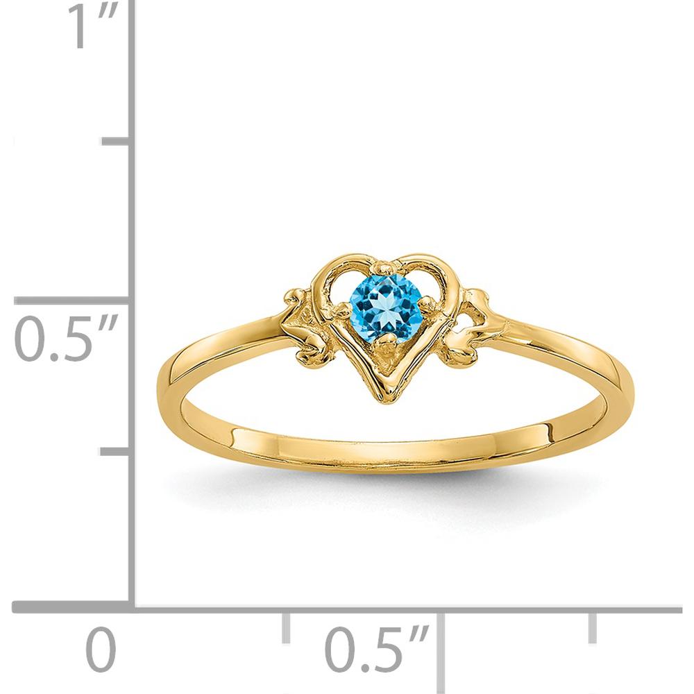 14K Yellow Gold Blue Topaz Birthstone Heart Ring - 0.11 Carat Swiss Blue Topaz by Oro Pregiato