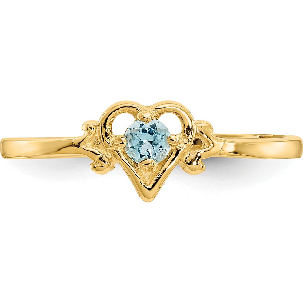 14K Yellow Gold Blue Topaz Birthstone Heart Ring - 0.11 Carat Swiss Blue Topaz by Oro Pregiato