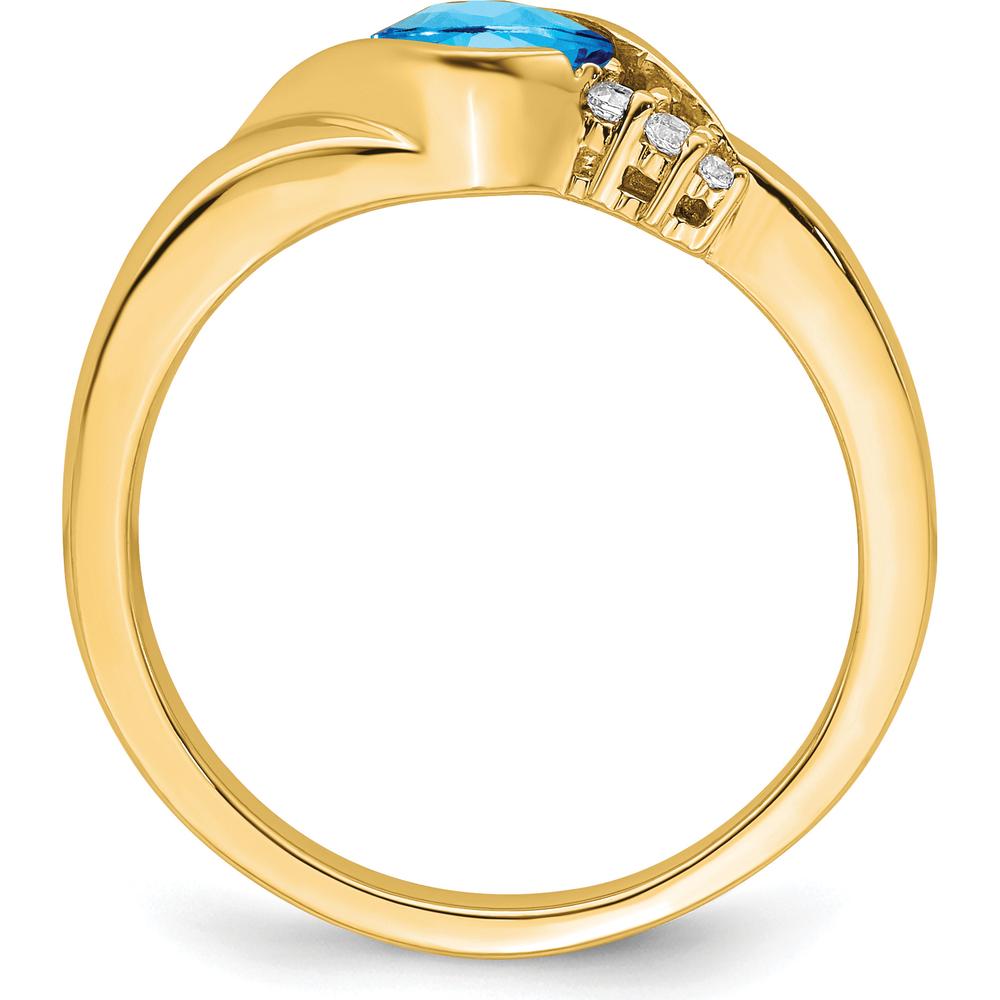 14K Yellow Gold Blue Topaz Cushion Cut and Diamond Accent Ring - 0.63 Carat Topaz, 0.03 Carat Diamonds by 0