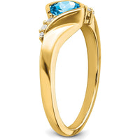 14K Yellow Gold Blue Topaz Cushion Cut and Diamond Accent Ring - 0.63 Carat Topaz, 0.03 Carat Diamonds by 0