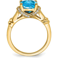 14K Yellow Gold Blue Topaz Cushion Cut Ring with Round Diamonds - 2.48 Carat Total Gemstone Weight by 0