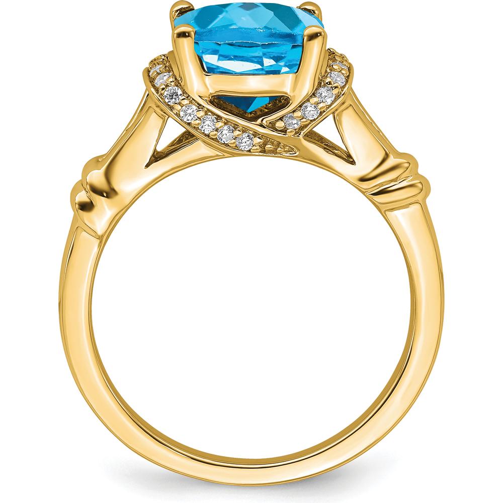 14K Yellow Gold Blue Topaz Cushion Cut Ring with Round Diamonds - 2.48 Carat Total Gemstone Weight by 0
