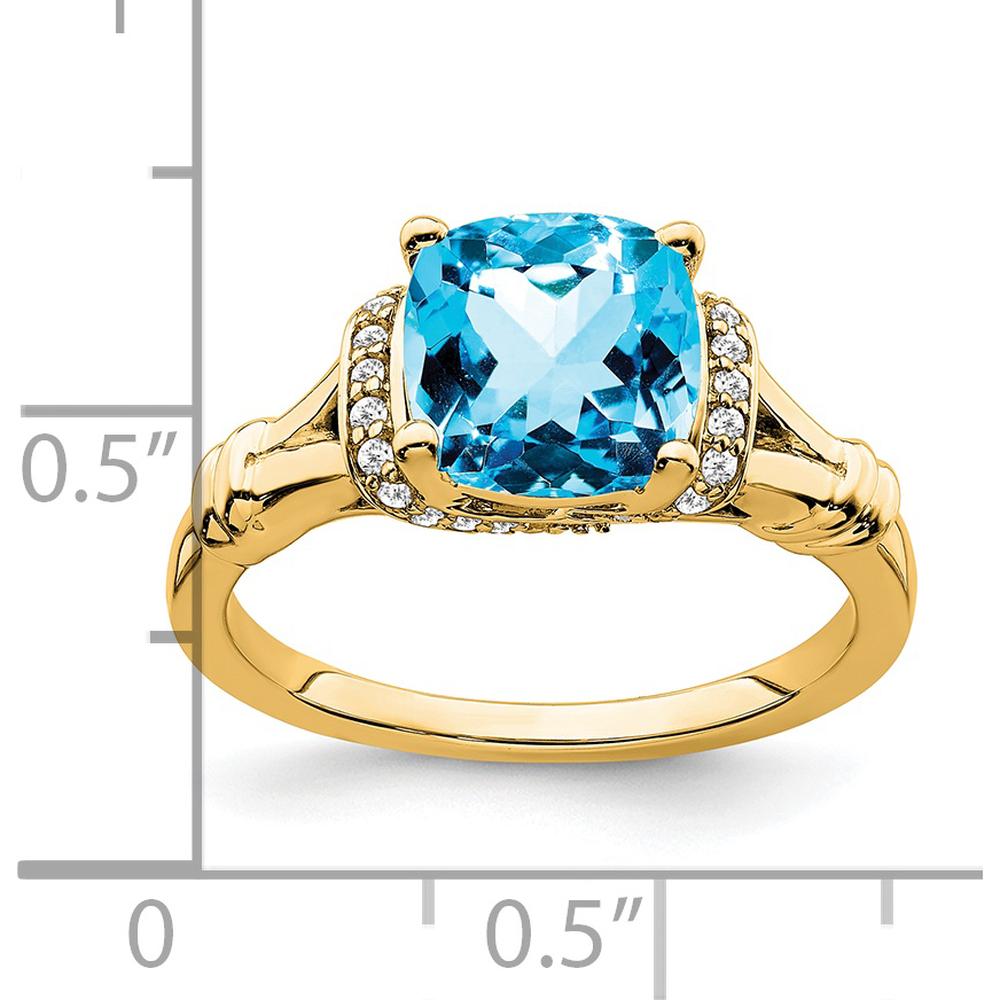 14K Yellow Gold Blue Topaz Cushion Cut Ring with Round Diamonds - 2.48 Carat Total Gemstone Weight by 0