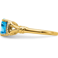 14K Yellow Gold Blue Topaz Cushion Cut Ring with Round Diamonds - 2.48 Carat Total Gemstone Weight by 0