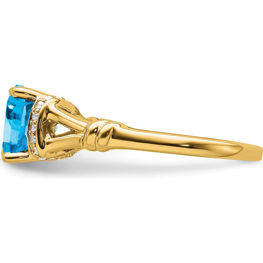 14K Yellow Gold Blue Topaz Cushion Cut Ring with Round Diamonds - 2.48 Carat Total Gemstone Weight by 0