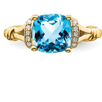 14K Yellow Gold Blue Topaz Cushion Cut Ring with Round Diamonds - 2.48 Carat Total Gemstone Weight by 0