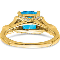 14K Yellow Gold Blue Topaz Cushion Cut Ring with Round Diamonds - 2.48 Carat Total Gemstone Weight by 0