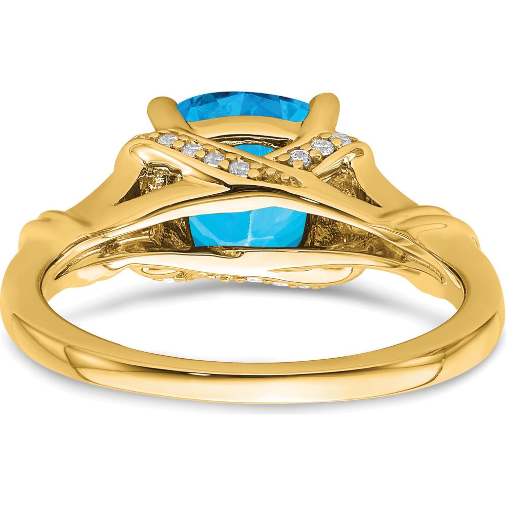 14K Yellow Gold Blue Topaz Cushion Cut Ring with Round Diamonds - 2.48 Carat Total Gemstone Weight by 0