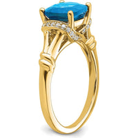 14K Yellow Gold Blue Topaz Cushion Cut Ring with Round Diamonds - 2.48 Carat Total Gemstone Weight by 0