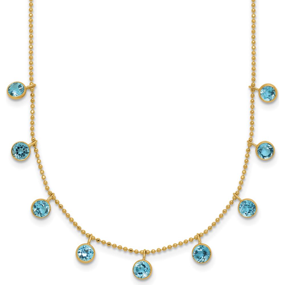 14K Yellow Gold Blue Topaz Dangle Necklace - 2.79 Carat Total Gemstone Weight by Monteluci Fine Jewelry
