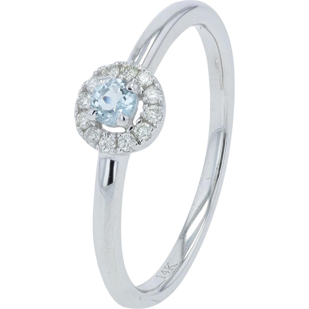 14K Yellow Gold Blue Topaz Halo Ring with Diamond Accent - 0.10 Carat Total Diamond Weight
