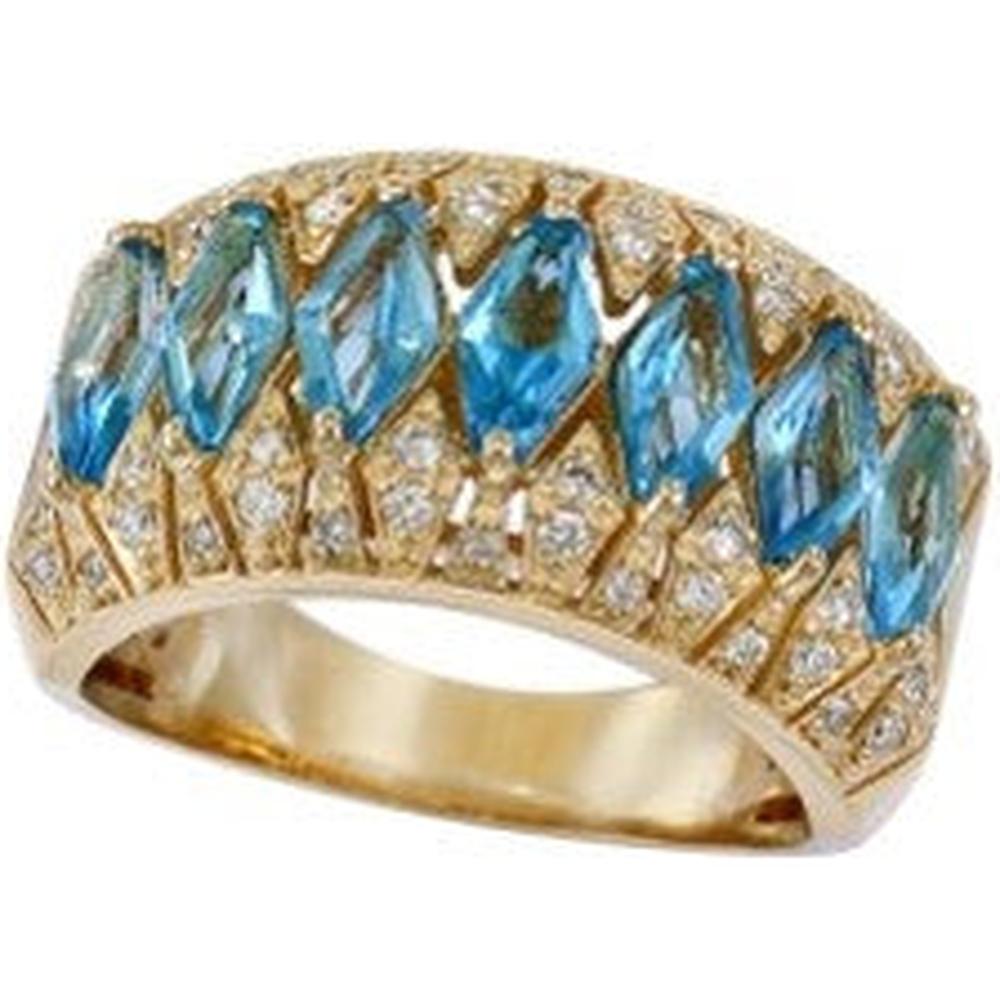 14K Yellow Gold Blue Topaz Ring with Diamond Accents - 2.40 Carats Total Blue Topaz Weight and 0.29 Carats Total Diamond Weight