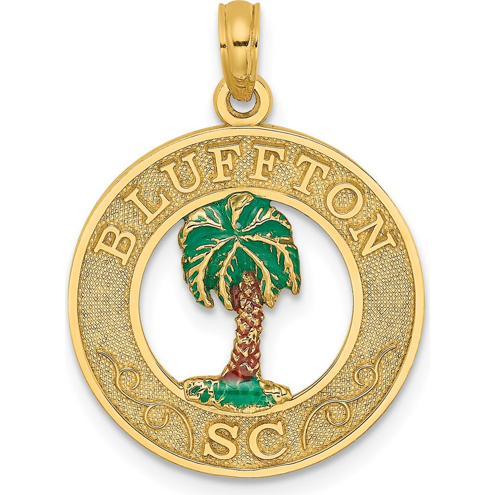 14K Yellow Gold Bluffton SC Circle Enameled Palm Tree Charm by Oro Pregiato
