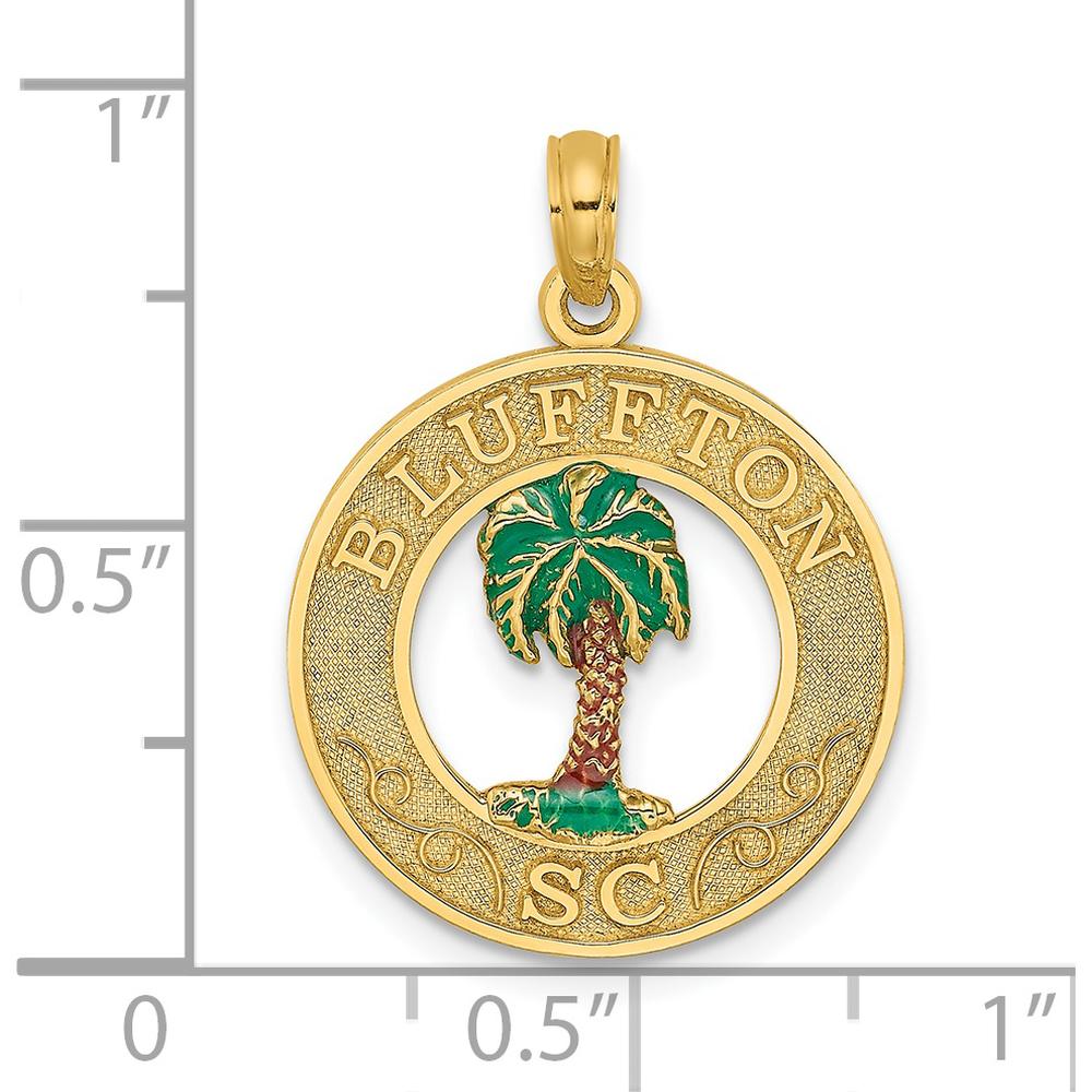 14K Yellow Gold Bluffton SC Circle Enameled Palm Tree Charm by Oro Pregiato