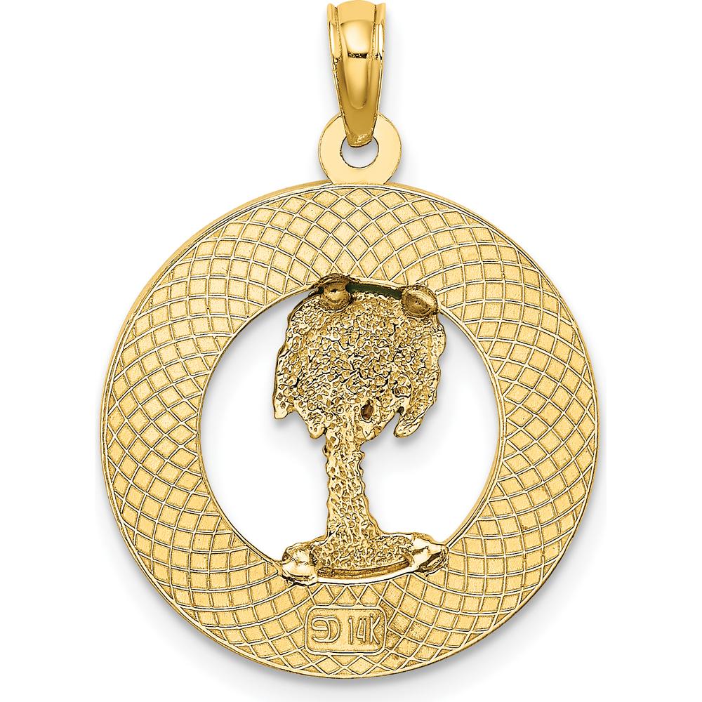 14K Yellow Gold Bluffton SC Circle Enameled Palm Tree Charm by Oro Pregiato