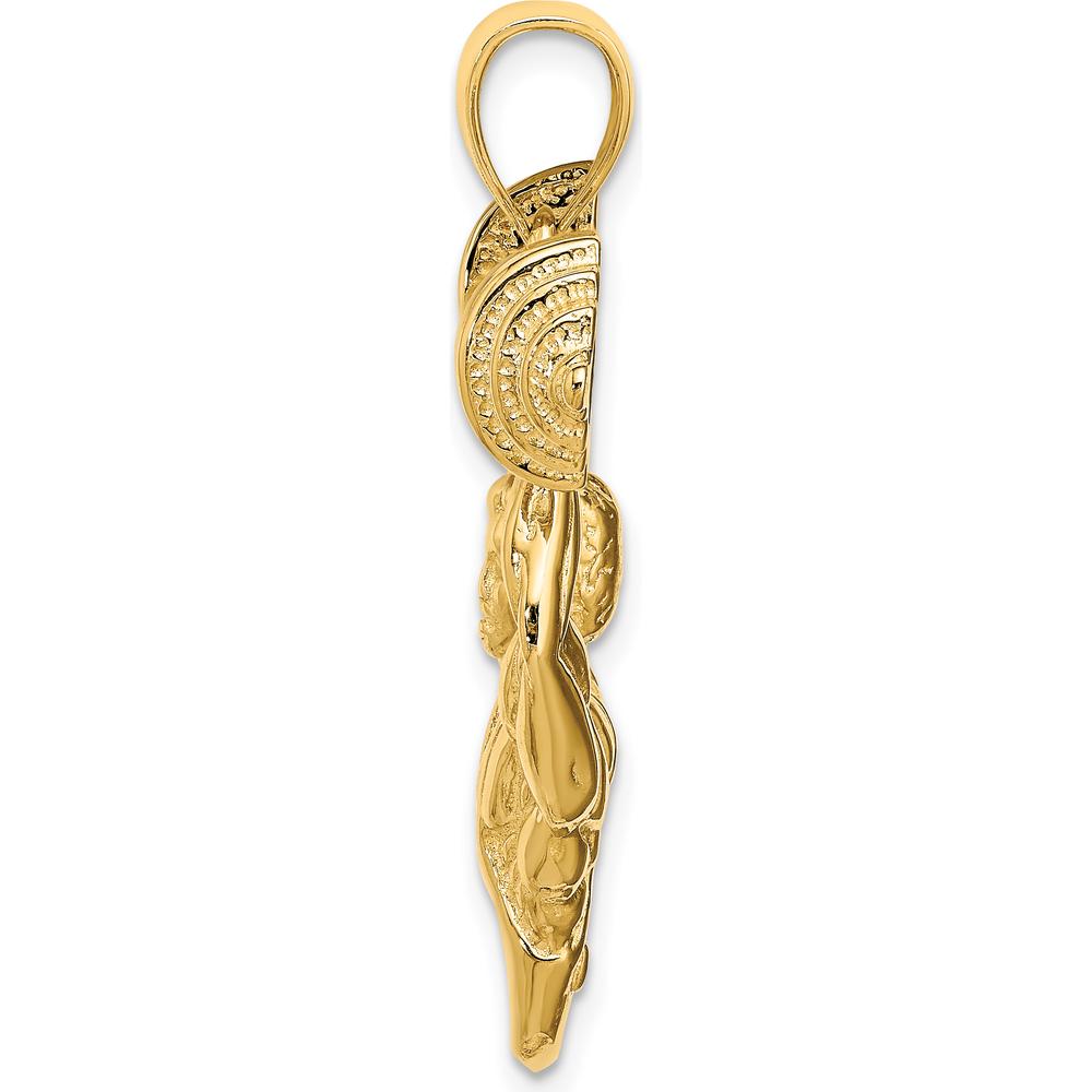 14K Yellow Gold Bodybuilder Lifting Barbell Pendant - Sculpted, Textured Design by Oro Pregiato