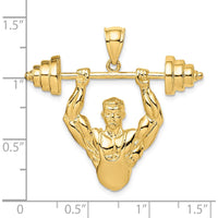 14K Yellow Gold Bodybuilder Lifting Barbell Pendant - Sculpted, Textured Design by Oro Pregiato