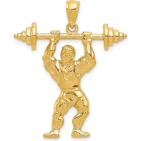 14K Yellow Gold Bodybuilder Pendant with Weights - Medium Size by Oro Pregiato