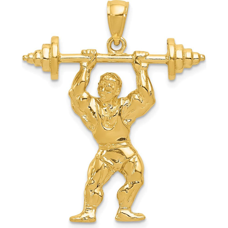 14K Yellow Gold Bodybuilder Pendant with Weights - Medium Size by Oro ...