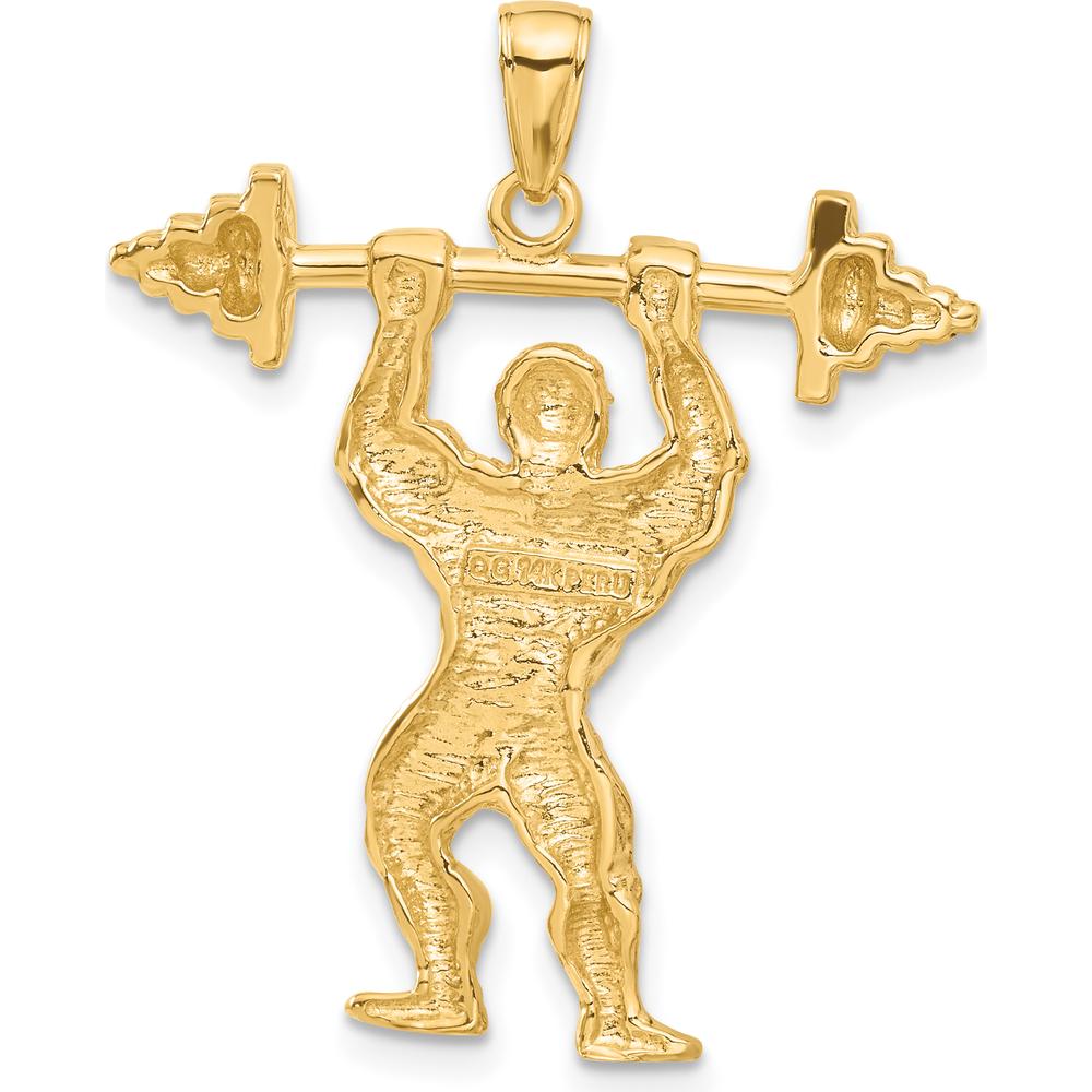 14K Yellow Gold Bodybuilder Pendant with Weights - Medium Size by Oro Pregiato