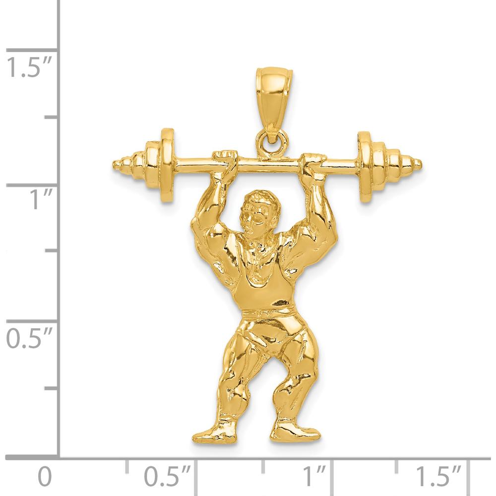 14K Yellow Gold Bodybuilder Pendant with Weights - Medium Size by Oro Pregiato