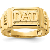14K Yellow Gold Bold “DAD” Ring with Polished Etched Band Mounting - Solid Men's Tribute Ring by 0