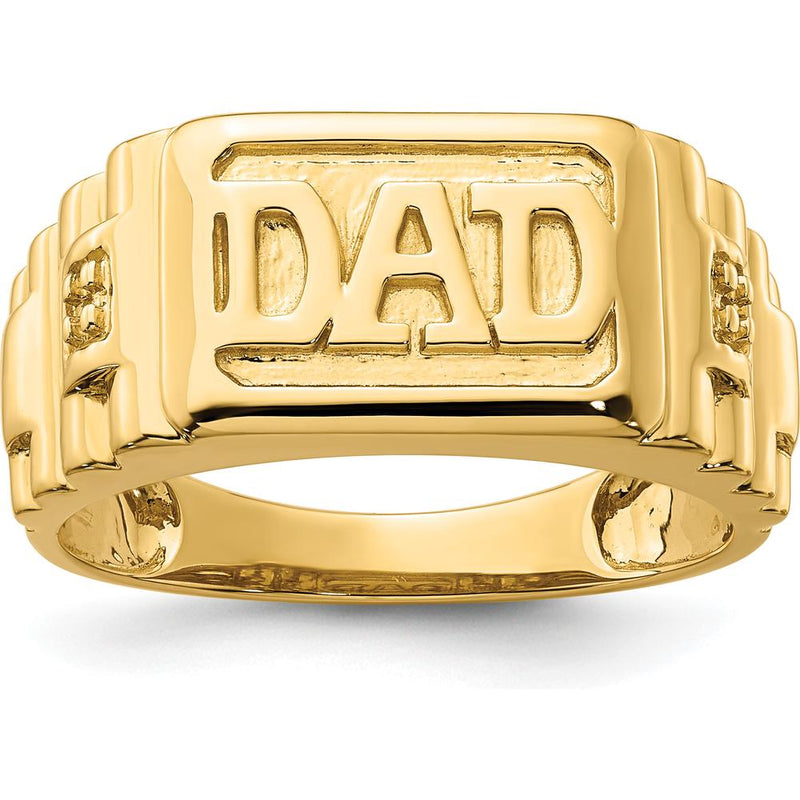 14K Yellow Gold Bold “DAD” Ring with Polished Etched Band Mounting - Solid Men's Tribute Ring by 0