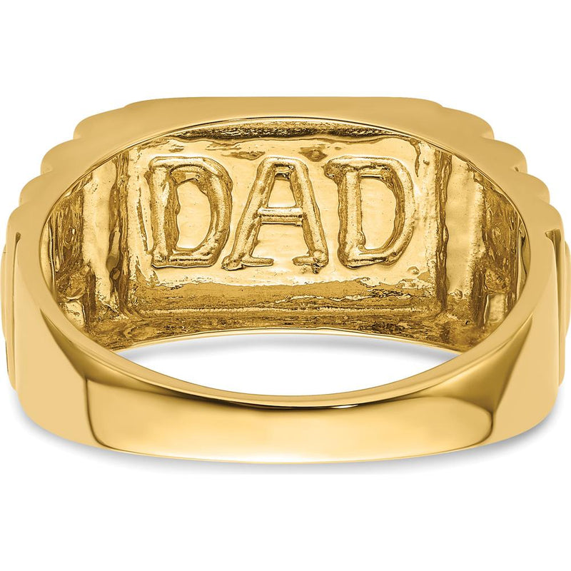 14K Yellow Gold Bold “DAD” Ring with Polished Etched Band Mounting - Solid Men's Tribute Ring by 0