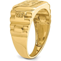 14K Yellow Gold Bold “DAD” Ring with Polished Etched Band Mounting - Solid Men's Tribute Ring by 0