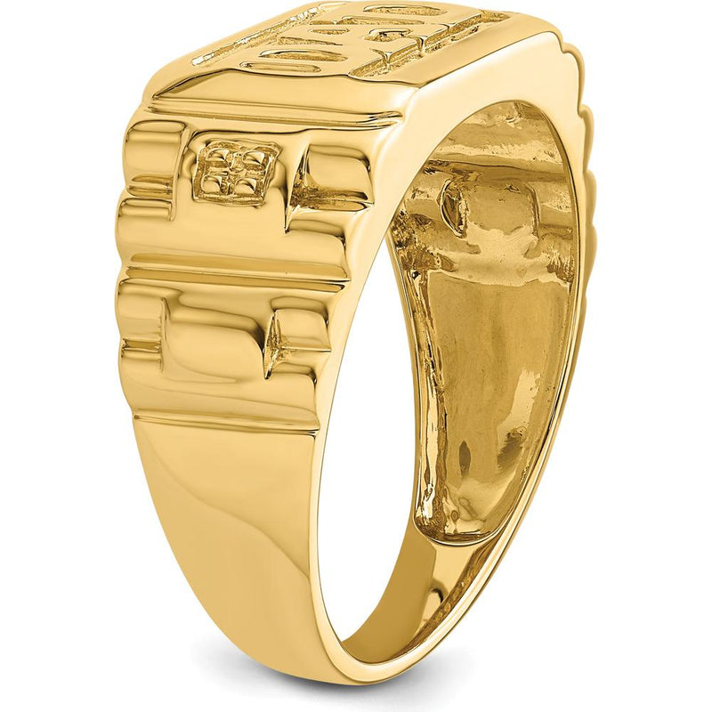 14K Yellow Gold Bold “DAD” Ring with Polished Etched Band Mounting - Solid Men's Tribute Ring by 0