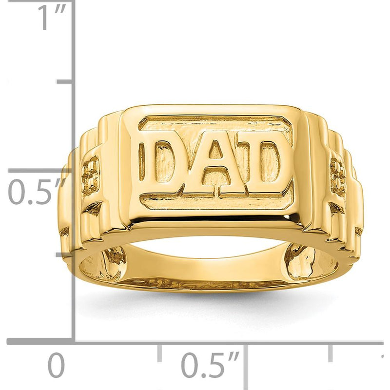 14K Yellow Gold Bold “DAD” Ring with Polished Etched Band Mounting - Solid Men's Tribute Ring by 0