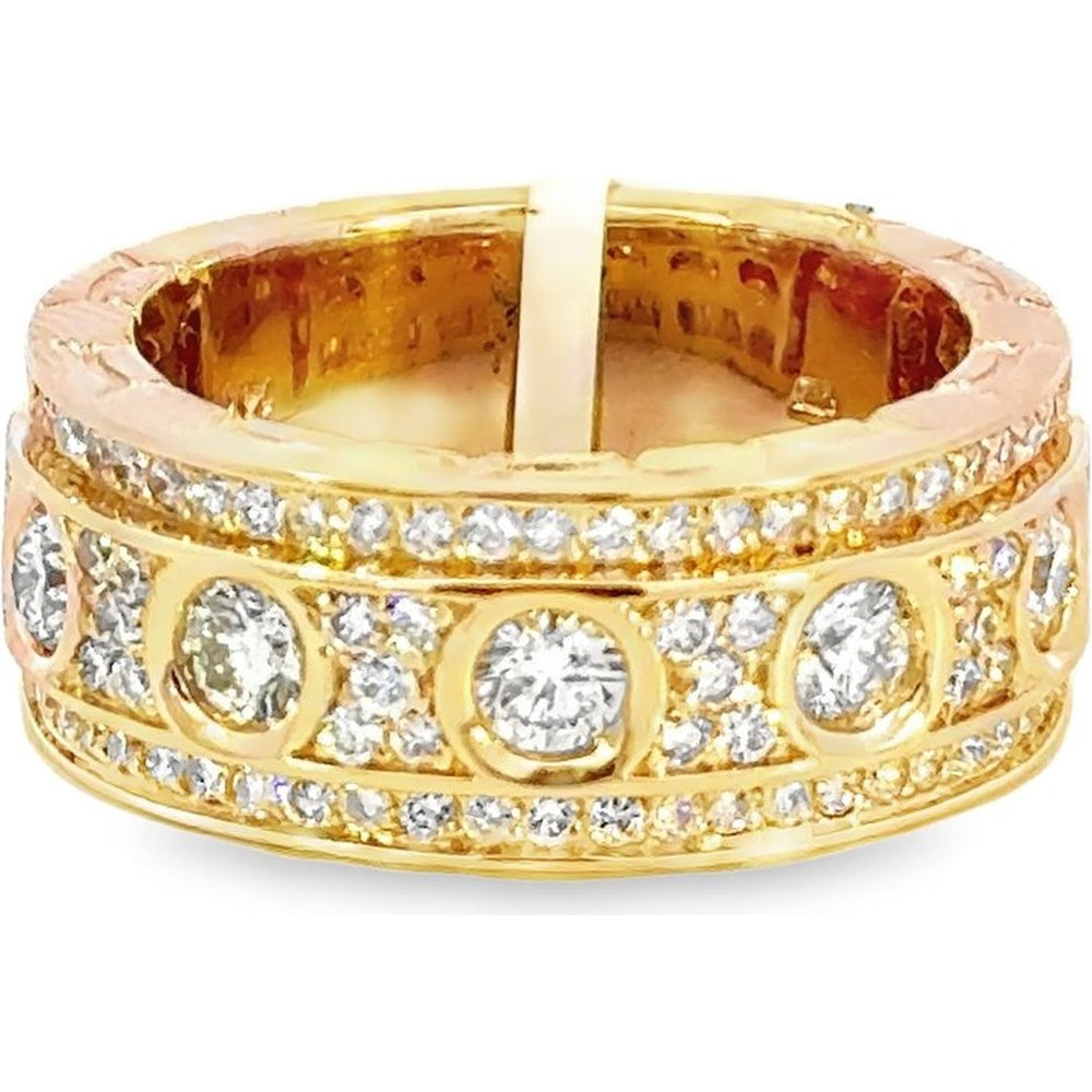14K Yellow Gold Bold Statement Band with Milgrain Detail and Round Diamonds - 2.09 Carat Total Diamond Weight by Auriventus