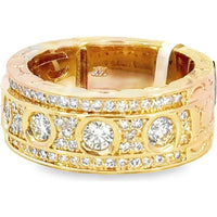 14K Yellow Gold Bold Statement Band with Milgrain Detail and Round Diamonds - 2.09 Carat Total Diamond Weight by Auriventus